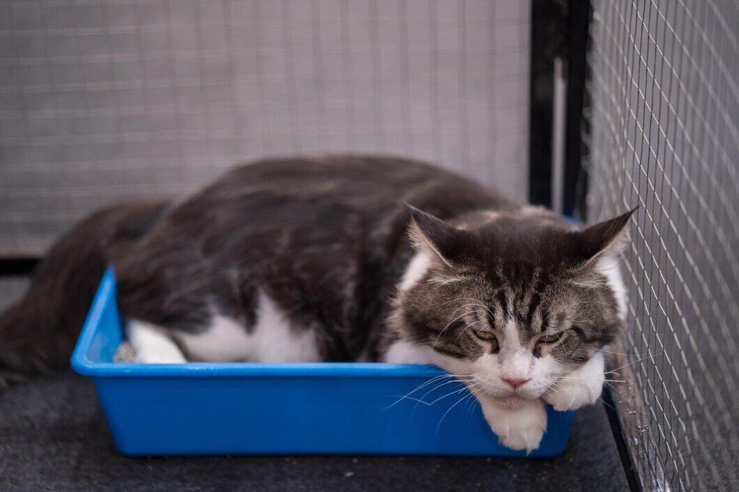 cute-bicolor-cat-resting-small-blue-box_181624-56648